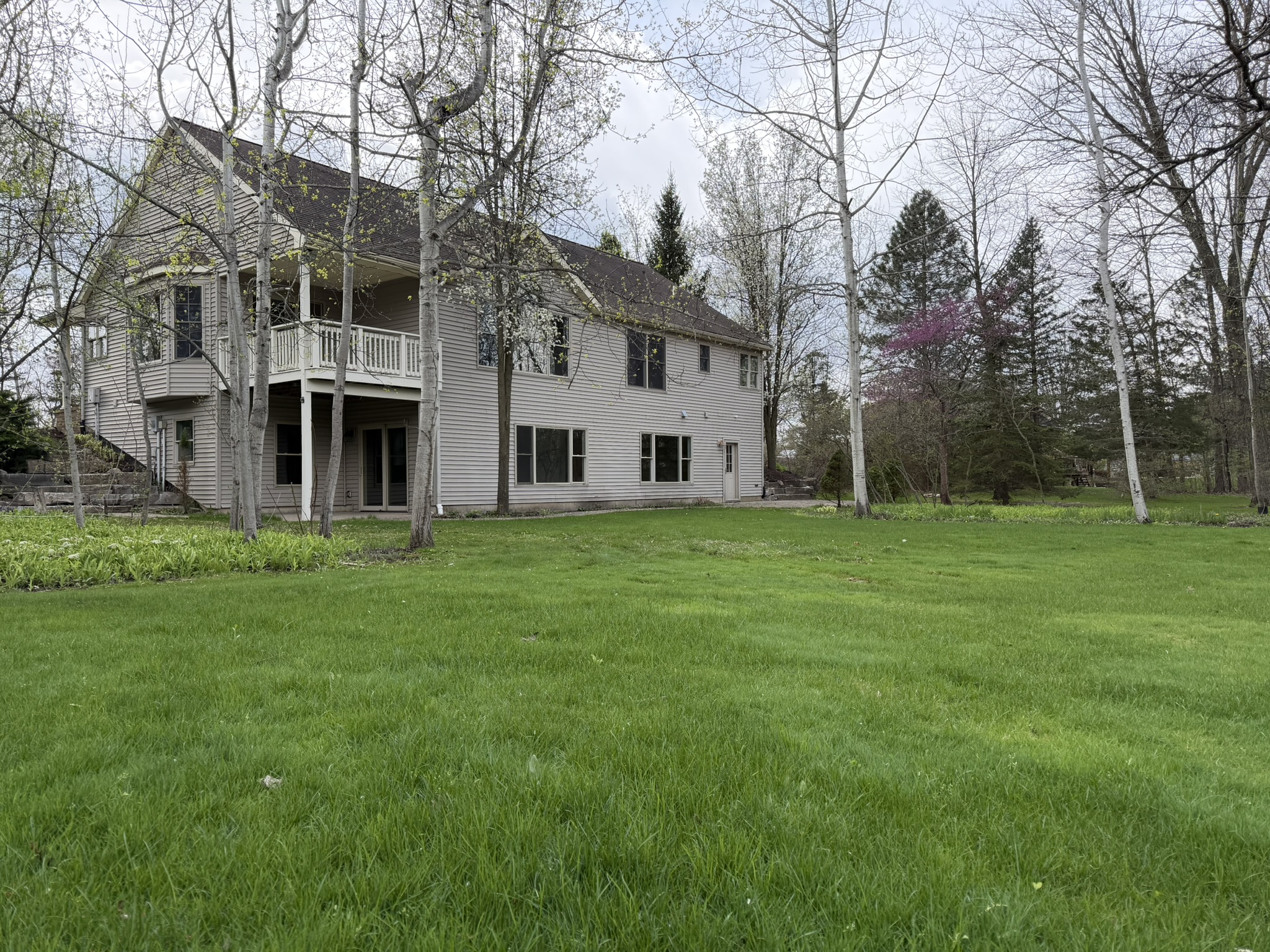Rear yard — sweeping lawn and mature trees