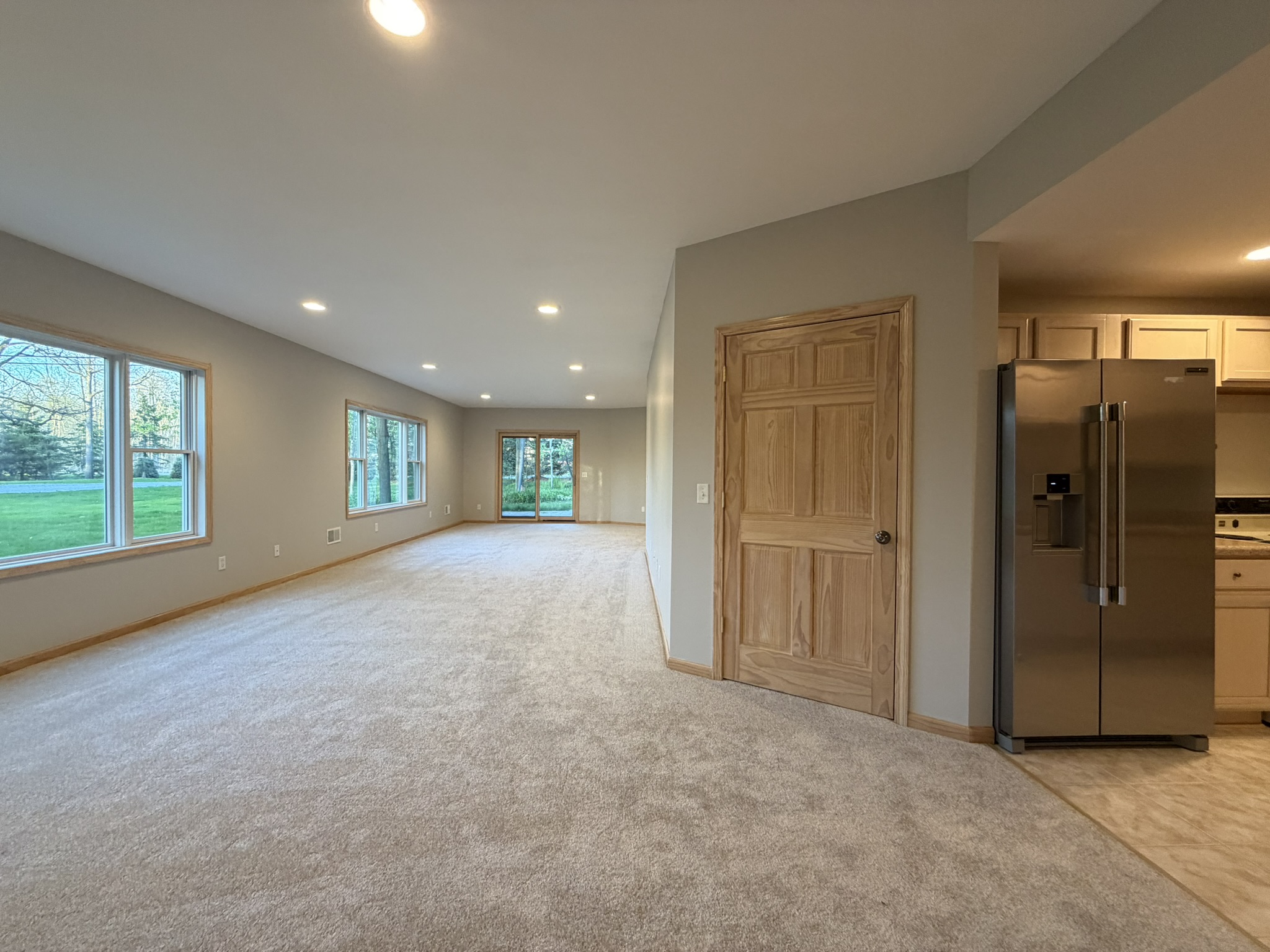 Lower level — open living room and kitchen